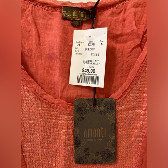 100% silk racerback pink/coral a-line dress with sequins - Picture 10 of 10